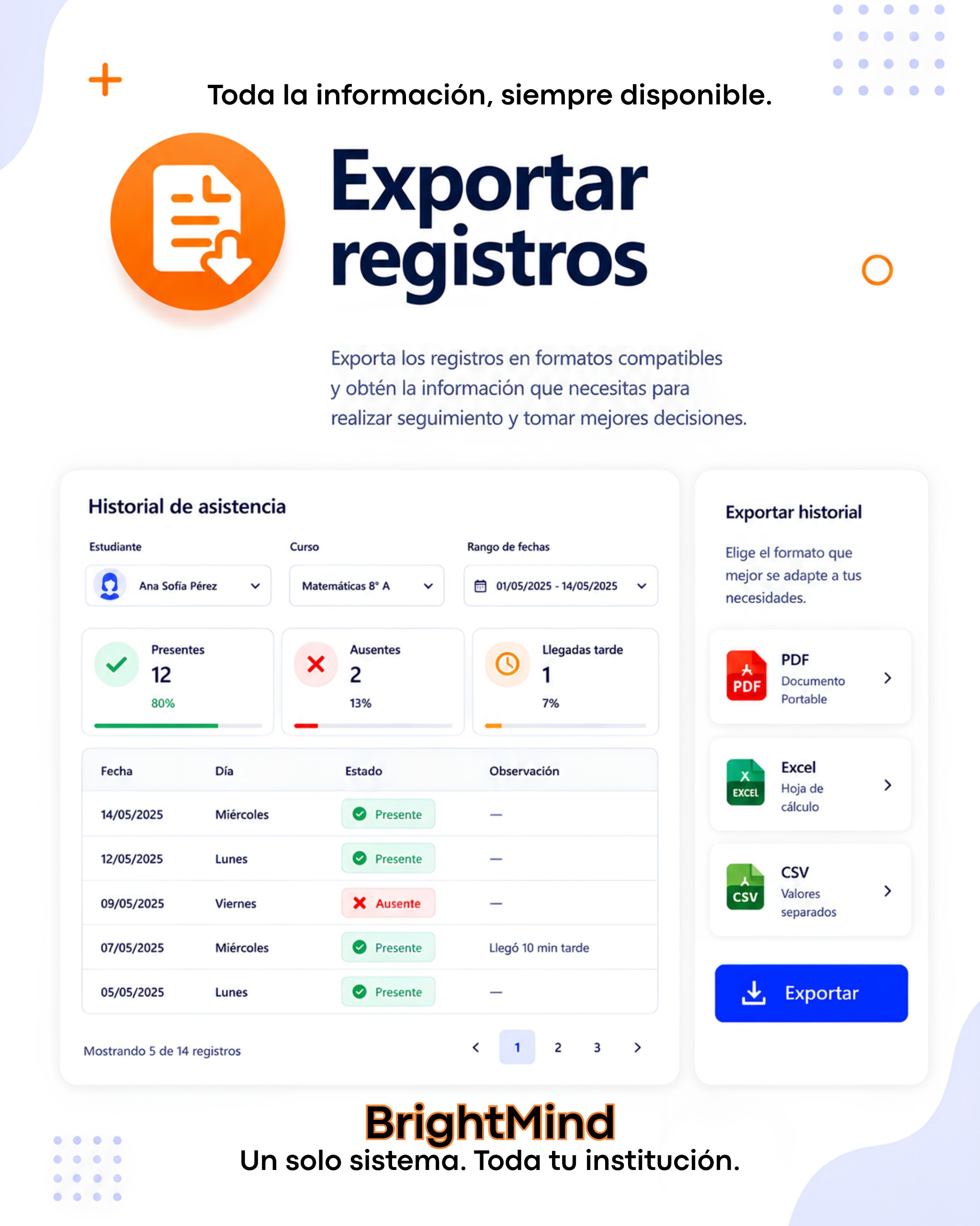 Módulo de Exportar Registros en BrightMind